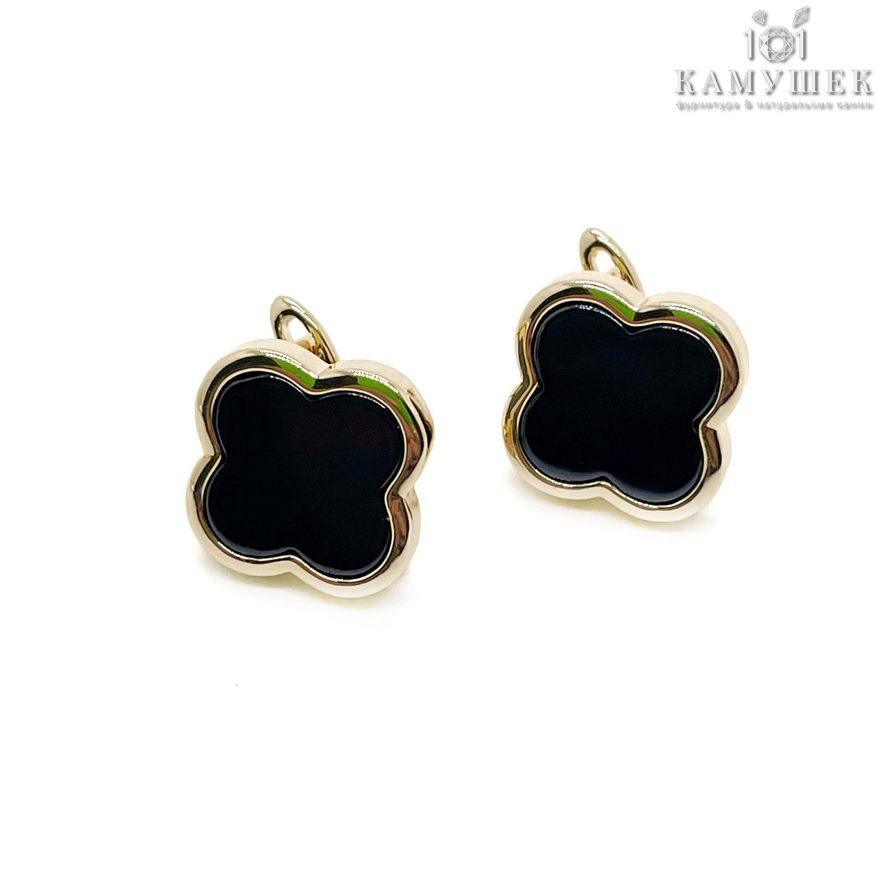 Швензы клевер черная керамика Цвет золото 15,8мм №18 Люкс