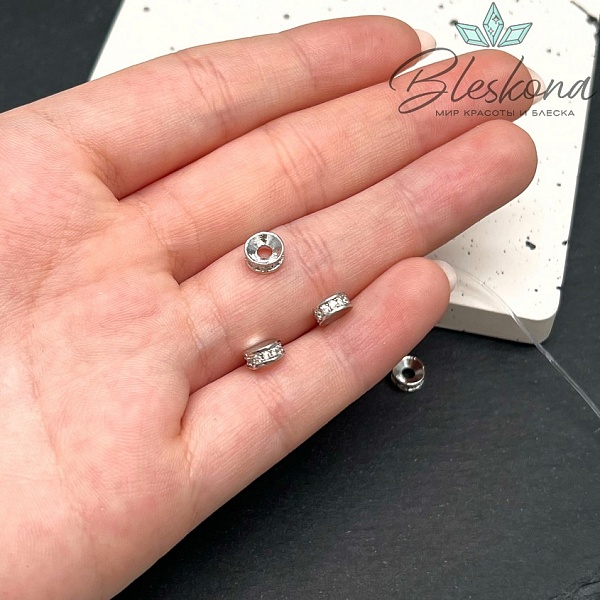 6*2,5 мм Цвет серебро, Бусина-разделитель цирконы 